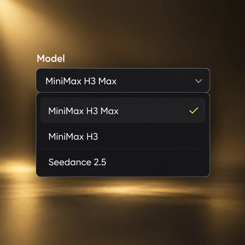 모델 메뉴에서 MiniMax H3 Max를 선택하는 과정을 보여 주는 그림.